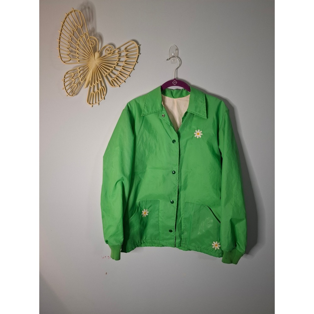 Vintage Royal Golf Uniroyal Green Daisy Embroidered Windbreaker Jacket Small